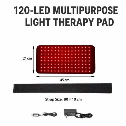 120-LED multipurpose light therapy pad dimensions and accessories