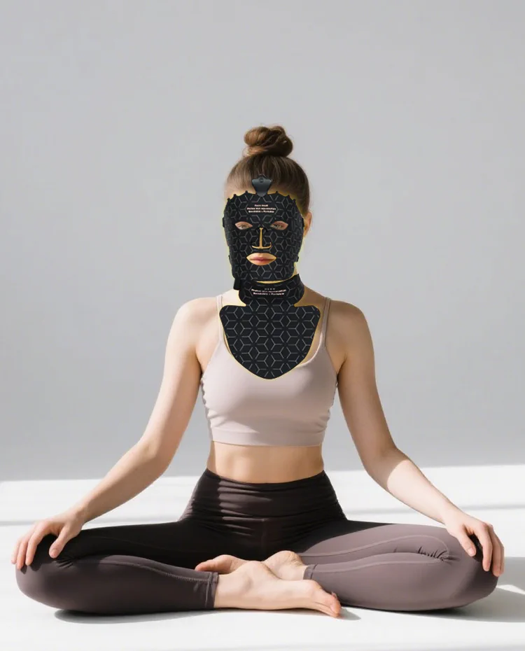Face and neck light set shown in a relaxed yoga setting