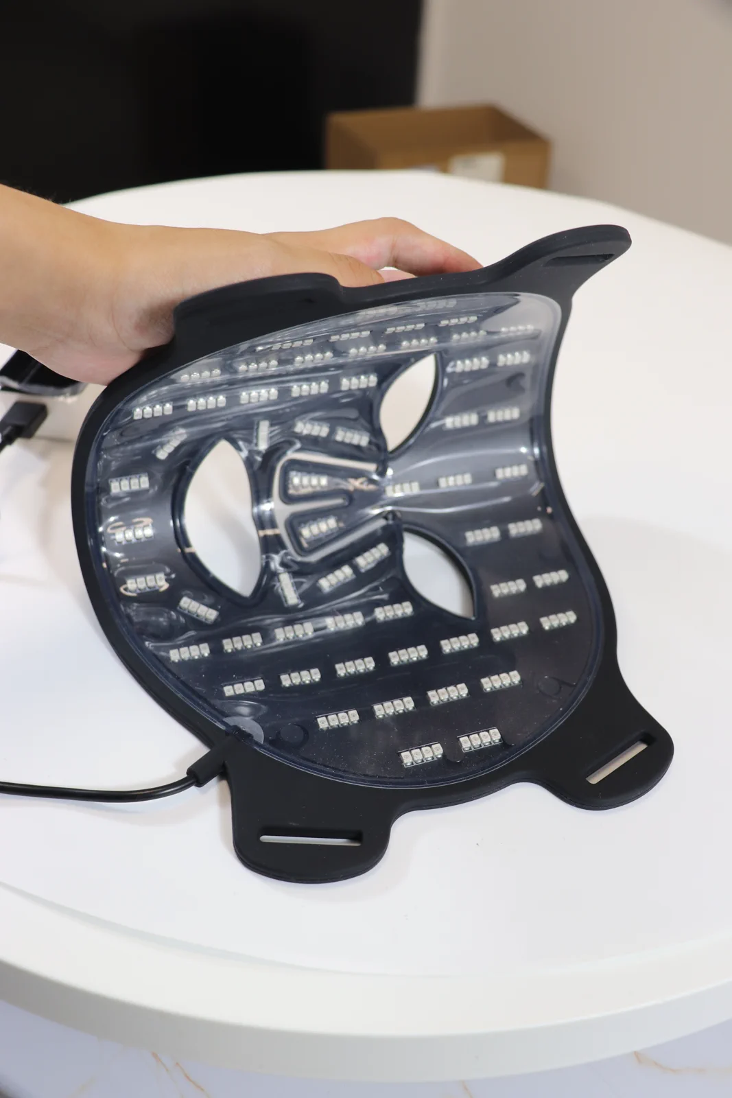 Hands-on LED mask sample inspection