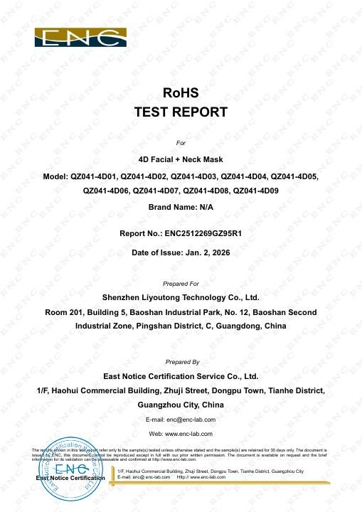 4D Face Mask - RoHS Test Report document preview