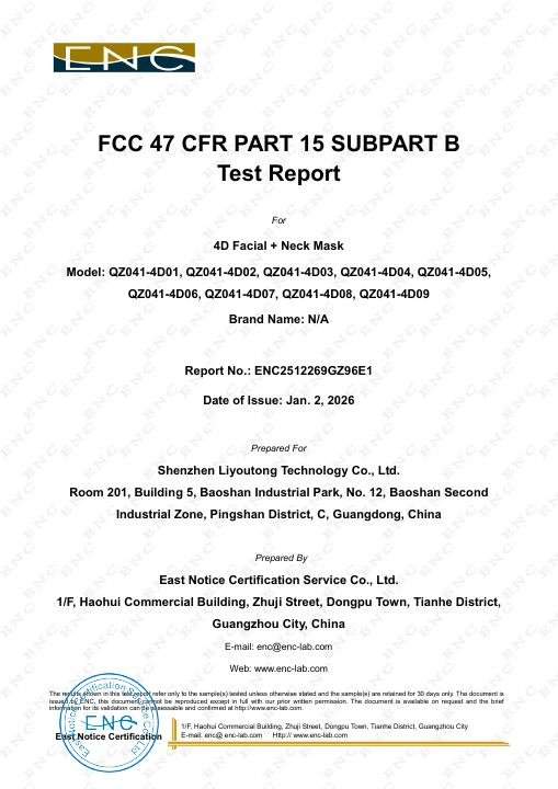 4D Face Mask - FCC Test Report document preview