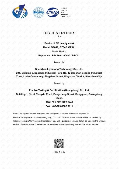 5D Open-Structure Face Mask - FCC Test Report - PTC26041000801E-FC01 document preview