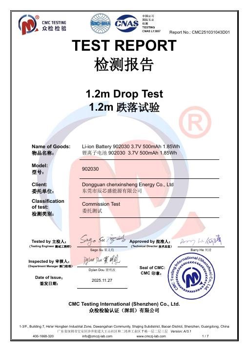 Crown Face Mask - 1.2 m Drop Test Report - CMC251031043D01 document preview