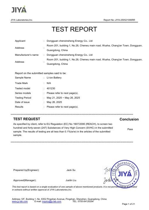 Entry-Level Face Mask - REACH Test Report document preview