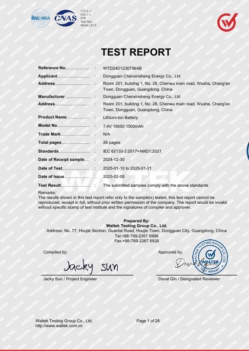 Entry-Level Face Mask - IEC 62133 Battery Test Report - 18650 document preview