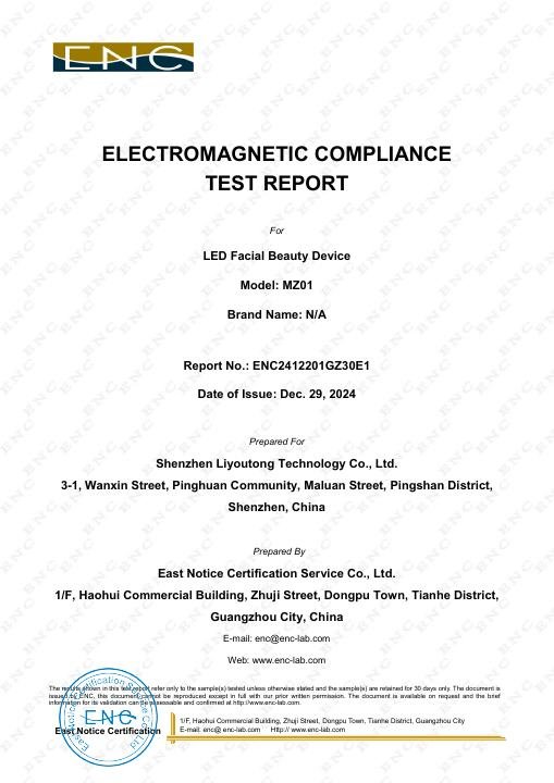 Entry-Level Face Mask - EMC Test Report - MZ01 document preview