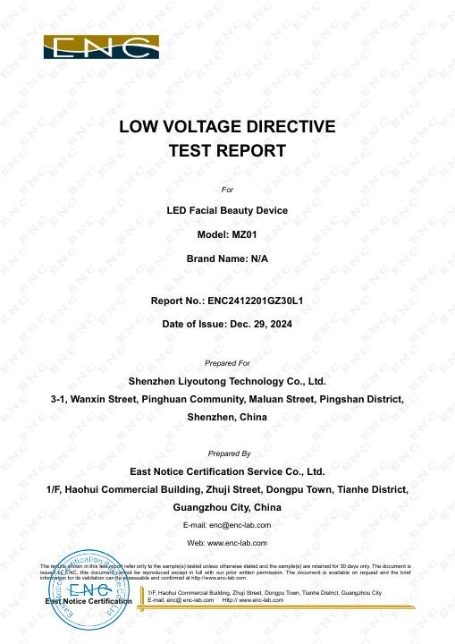 Entry-Level Face Mask - LVD Test Report - MZ01 document preview