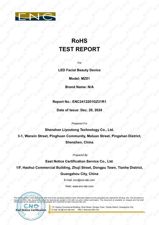 Entry-Level Face Mask - RoHS Test Report - MZ01 document preview