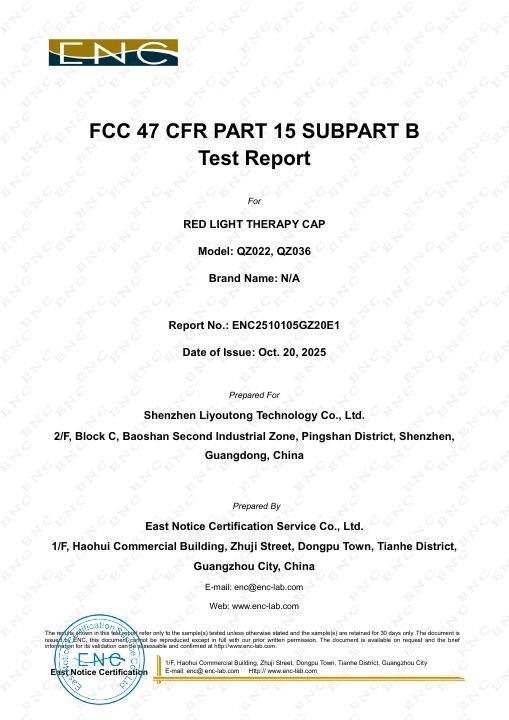 Rechargeable Light Therapy Cap - FCC Test Report document preview