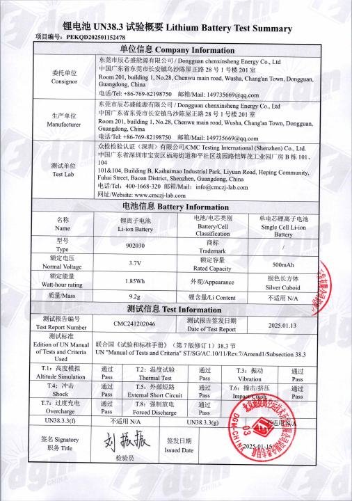 Diamond Face Mask - Battery Test Summary document preview