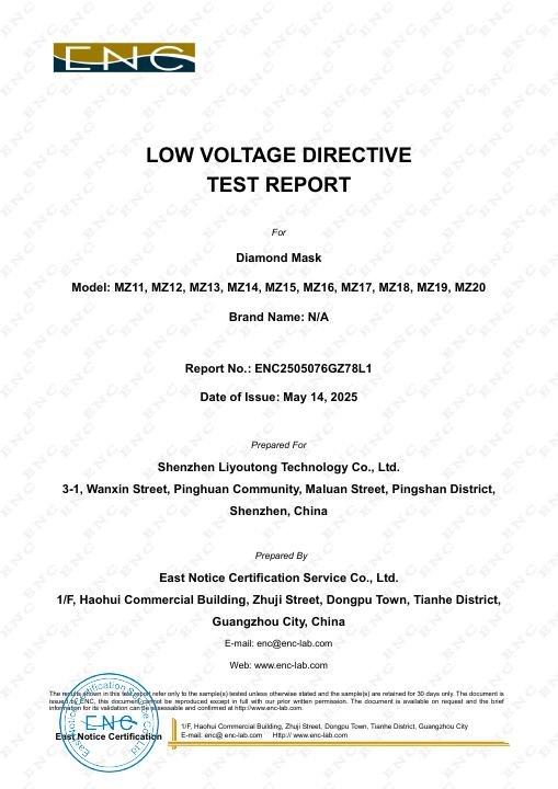 Diamond Face Mask - LVD Test Report document preview