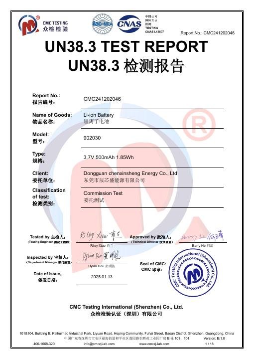 Diamond Face Mask - UN 38.3 Battery Transport Test - CMC241202046 document preview