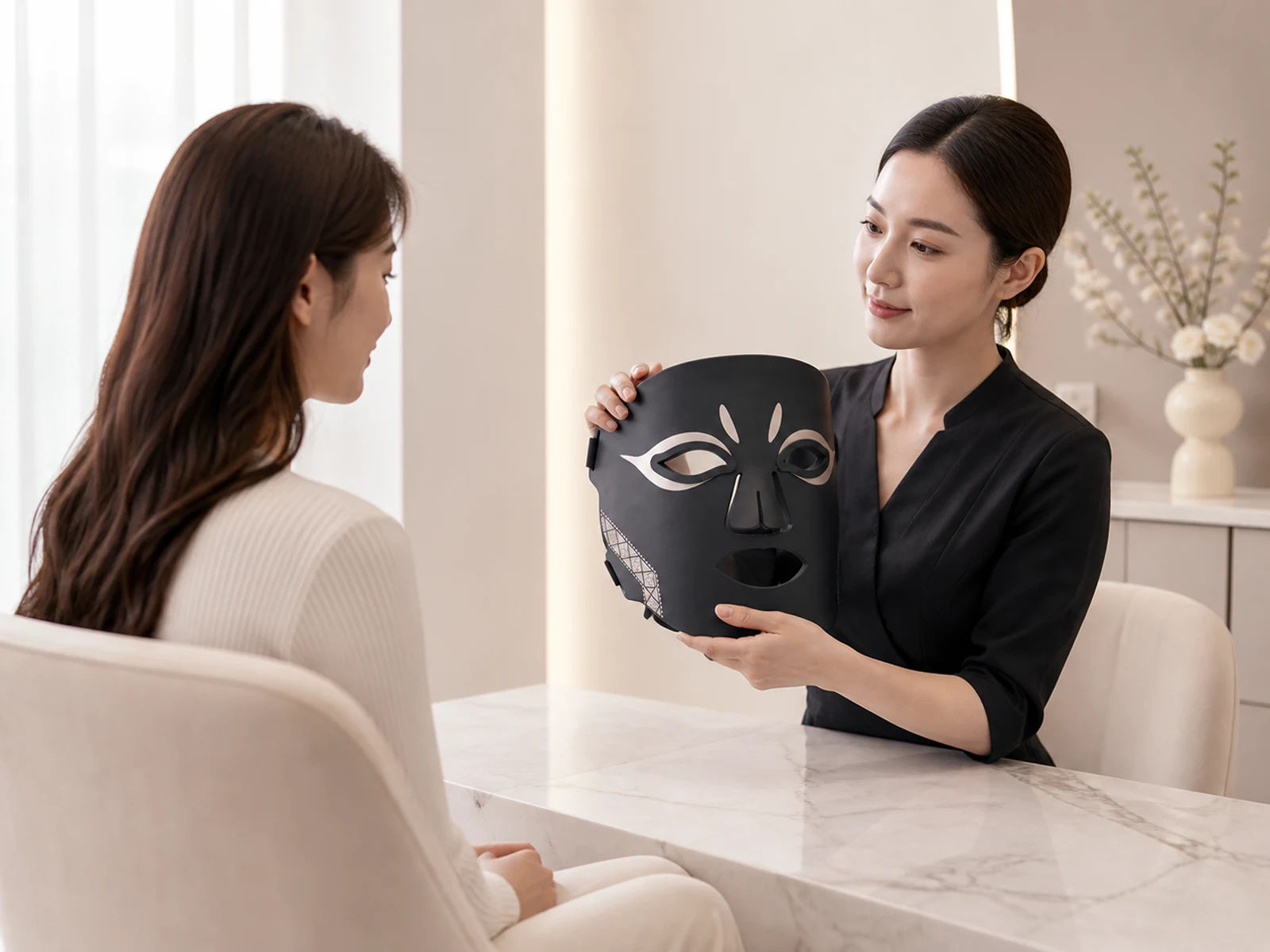 Clinic consultation with a DINGXUN LED face mask