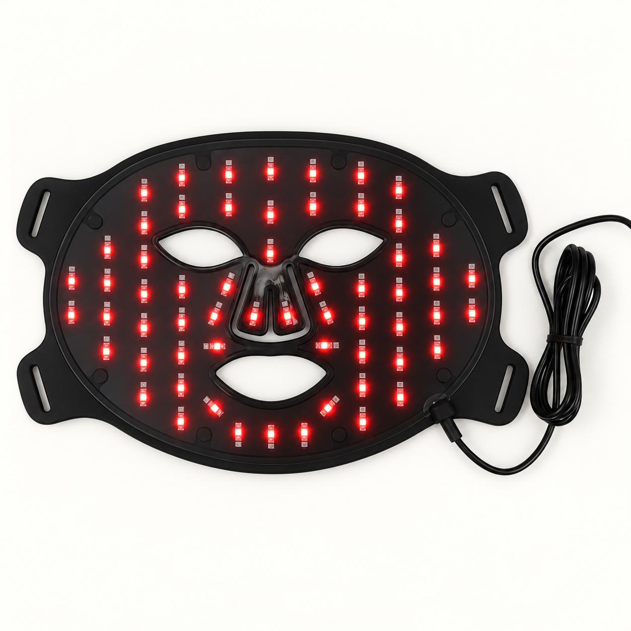 Black M01 LED face mask illuminated with red light