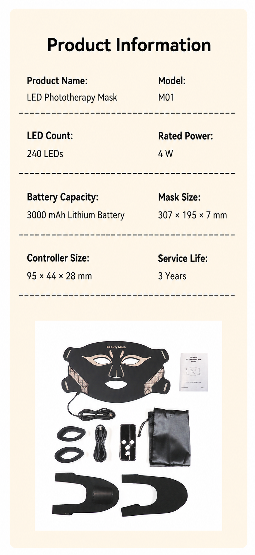 M01 LED Light Therapy Mask detail page 7